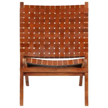 Folding Chair - Crossed-Stripe Brown Real Leather