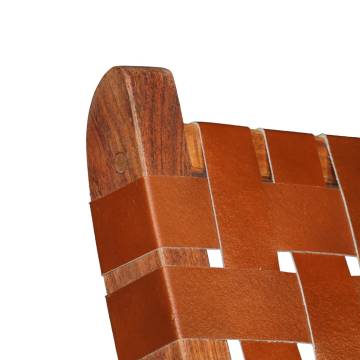 Folding Chair - Crossed-Stripe Brown Real Leather