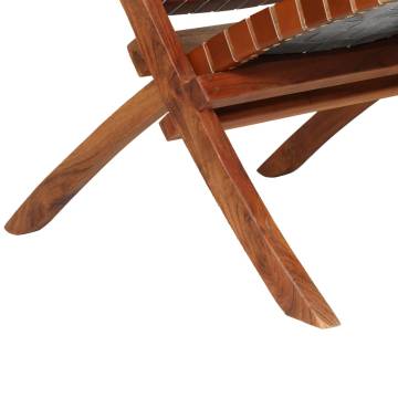 Folding Chair - Crossed-Stripe Brown Real Leather