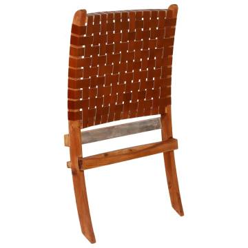 Folding Chair - Crossed-Stripe Brown Real Leather