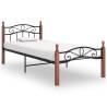 Bed Frame Black Metal and Solid Oak Wood 90x200 cm Colour dark brown Size 90 x 200 cm 