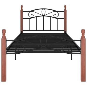 Black Metal & Solid Oak Bed Frame 90x200 cm | Hipo Market