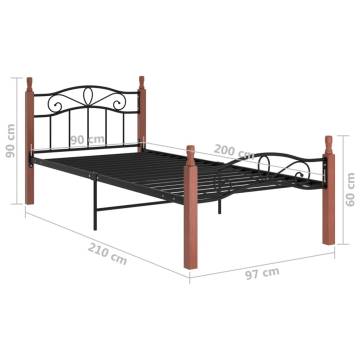 Black Metal & Solid Oak Bed Frame 90x200 cm | Hipo Market