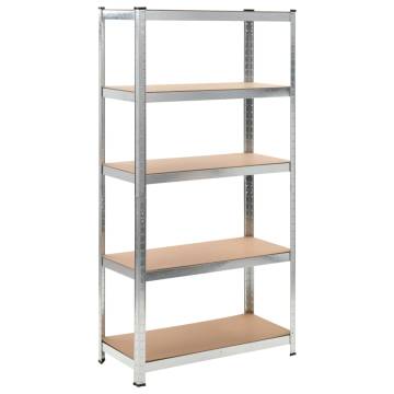 5-Layer Heavy-Duty Shelf - Silver Steel & Engineered Wood