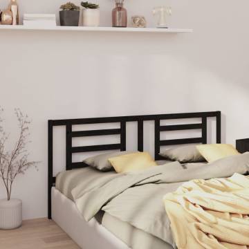 Stylish Black Bed Headboard - Solid Pine Wood 186x4x100 cm