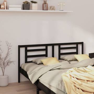 Stylish Black Bed Headboard - Solid Pine Wood 186x4x100 cm