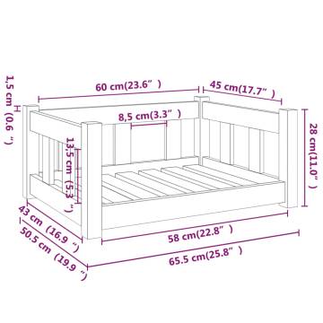 Dog Bed Honey Brown - Solid Pine Wood - 65.5x50.5x28 cm