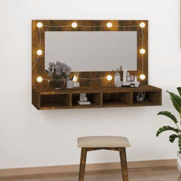 LED Mirror Cabinet in Smoked Oak - Stylish Storage Solution