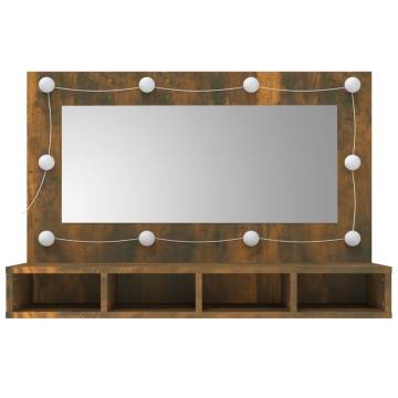 LED Mirror Cabinet in Smoked Oak - Stylish Storage Solution