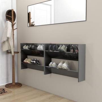 Modern Wall Shoe Cabinets - High Gloss Grey | 2 pcs | HipoMarket