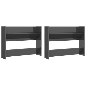 Modern Wall Shoe Cabinets - High Gloss Grey | 2 pcs | HipoMarket