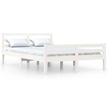 White Solid Wood King Size Bed Frame - 150x200 cm