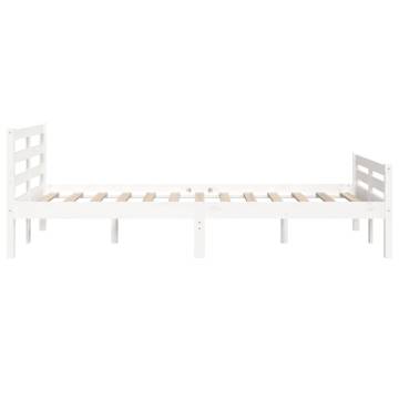 White Solid Wood King Size Bed Frame - 150x200 cm