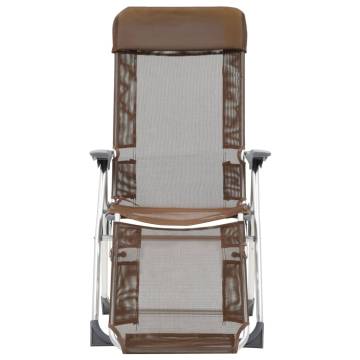 Folding Camping Chairs with Footrests - 2 pcs Brown Textilene