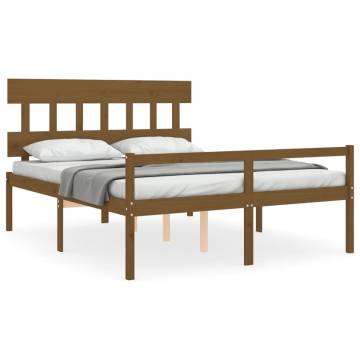 Honey Brown King Size Solid Wood Bed Frame with Headboard