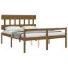 Honey Brown King Size Solid Wood Bed Frame with Headboard