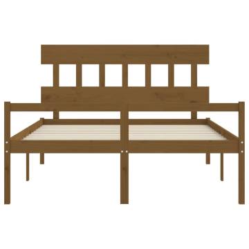 Honey Brown King Size Solid Wood Bed Frame with Headboard