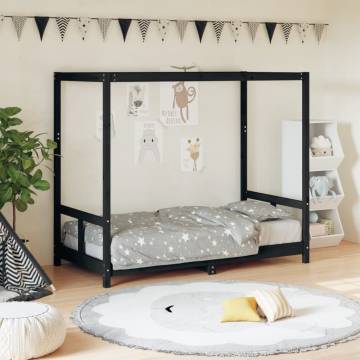 Kids Black Bed Frame 80x160 cm - Solid Pine Wood Design