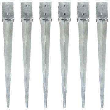 Ground Spikes 6 pcs Silver - Durable Galvanised Steel 10x10x91 cm