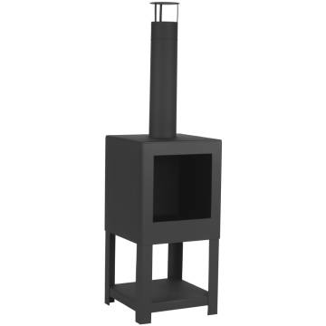 Esschert Design Outdoor Fireplace with Firewood Storage - Black