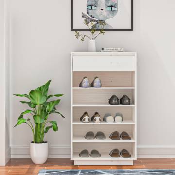 Shoe Cabinet White 60x34x105 cm - Solid Pine Storage Solution