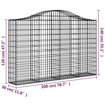 Arched Gabion Basket 200x30x120/140 cm - Durable Garden Barrier