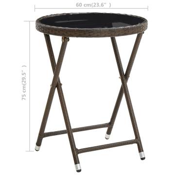 Stylish Brown Tea Table 60 cm | Poly Rattan & Tempered Glass