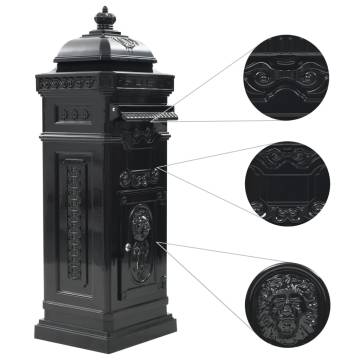 Pillar Letterbox Aluminium Vintage Style - Rustproof Black