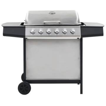 Gas BBQ Grill with 6 Zones - Stainless Steel Silver