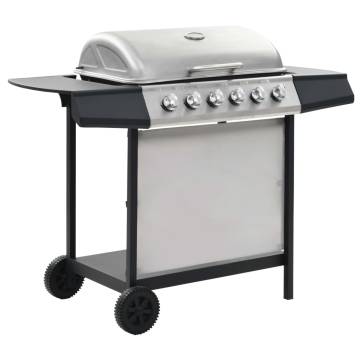 Gas BBQ Grill with 6 Zones - Stainless Steel Silver