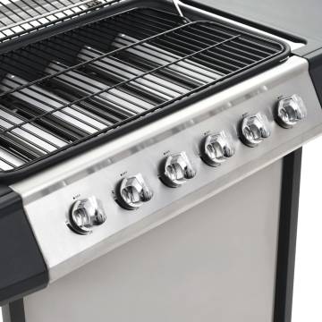 Gas BBQ Grill with 6 Zones - Stainless Steel Silver