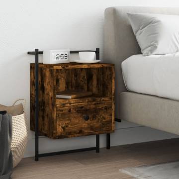 Wall-Mounted Smoked Oak Bedside Cabinet | 40x30x61 cm