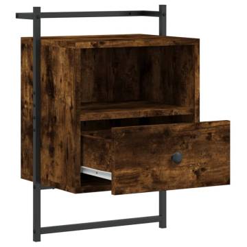 Wall-Mounted Smoked Oak Bedside Cabinet | 40x30x61 cm