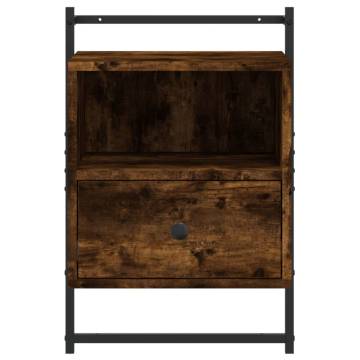 Wall-Mounted Smoked Oak Bedside Cabinet | 40x30x61 cm