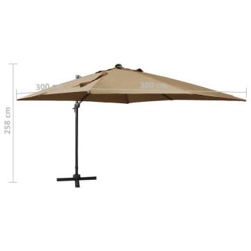 Cantilever Umbrella with LED Lights - Taupe 300 cm | HiPO Market