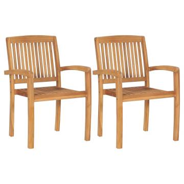 Stacking Garden Dining Chairs 2 pcs - Solid Teak Wood | HipoMarket