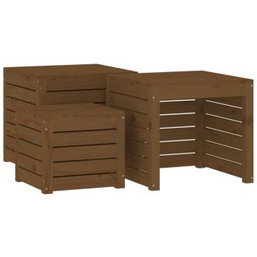 3 Piece Garden Box Set - Honey Brown Solid Wood Pine