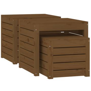 3 Piece Garden Box Set - Honey Brown Solid Wood Pine