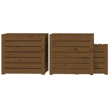 3 Piece Garden Box Set - Honey Brown Solid Wood Pine