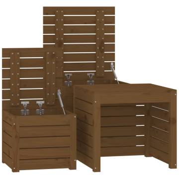 3 Piece Garden Box Set - Honey Brown Solid Wood Pine