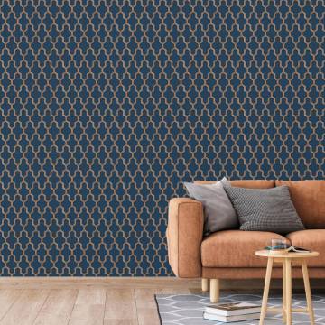 DUTCH WALLCOVERINGS Blue & Gold Geometric Wallpaper | HipoMarket