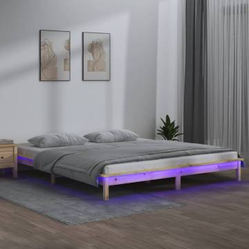 LED Bed Frame 160x200 cm | Solid Wood with RGB Lights