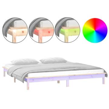 LED Bed Frame 160x200 cm | Solid Wood with RGB Lights