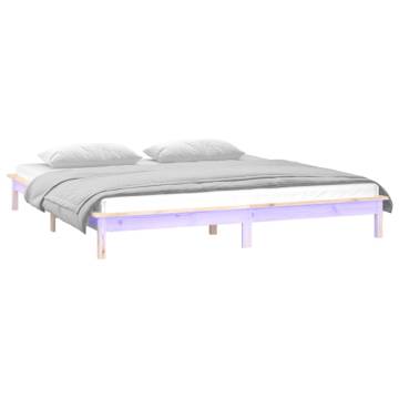 LED Bed Frame 160x200 cm | Solid Wood with RGB Lights