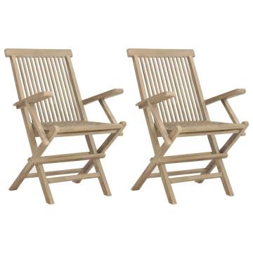 Folding Garden Chairs 2 pcs Grey - Solid Teak Wood