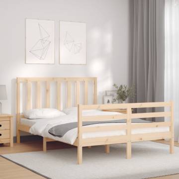 Solid Wood Small Double Bed Frame with Headboard | Hipomarket