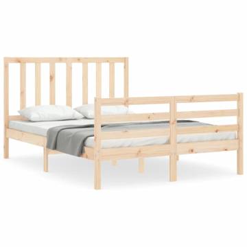 Solid Wood Small Double Bed Frame with Headboard | Hipomarket