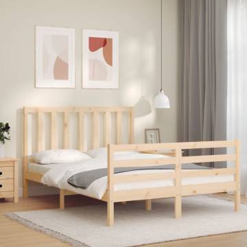 Solid Wood Small Double Bed Frame with Headboard | Hipomarket