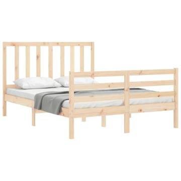 Solid Wood Small Double Bed Frame with Headboard | Hipomarket