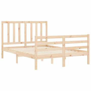 Solid Wood Small Double Bed Frame with Headboard | Hipomarket